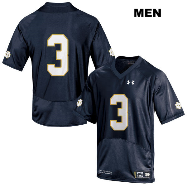 Men's NCAA Notre Dame Fighting Irish #3 Avery Davis Stitched College Under Armour Authentic Navy No Name Football Jersey FJ10P68EN